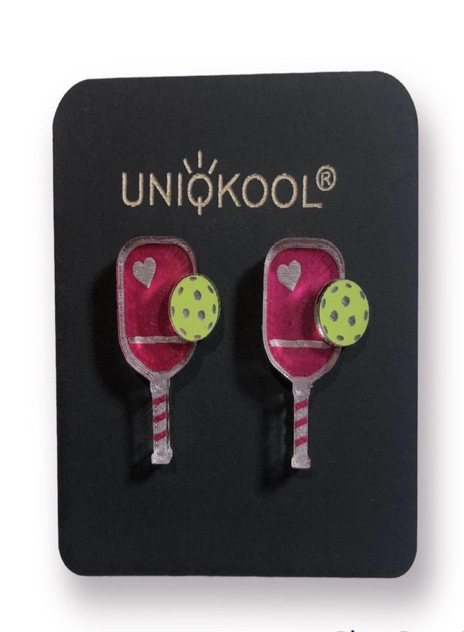 Uniqkool Pickleball Earrings, Handcrafted Studs (Magenta/Pink) - Image 1